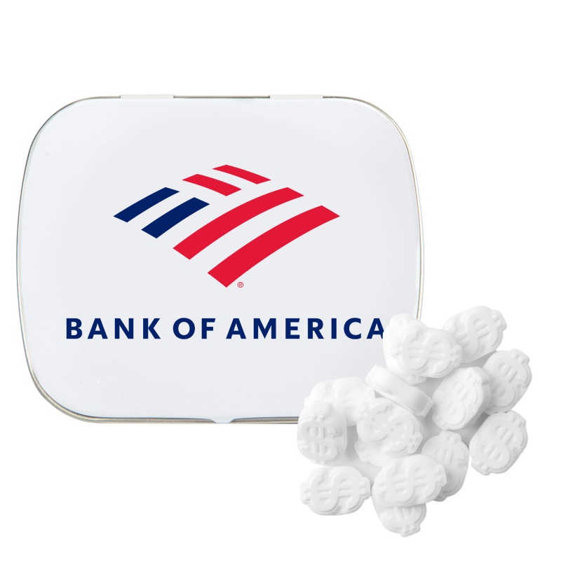 Domed Tin with Dollar Sign Shaped Mints
