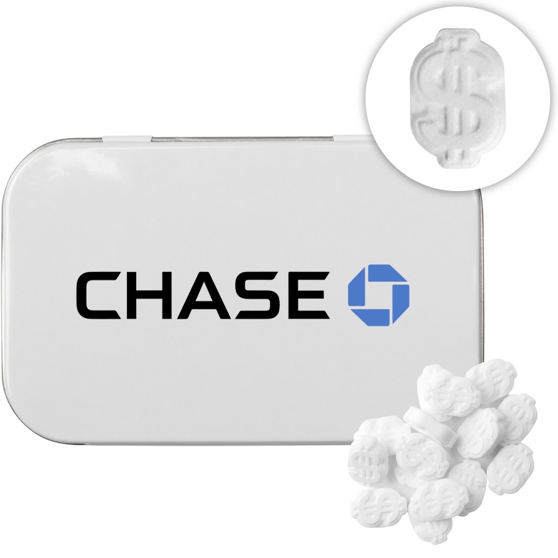 Rectangular Tin with Dollar Sign Shaped Mints