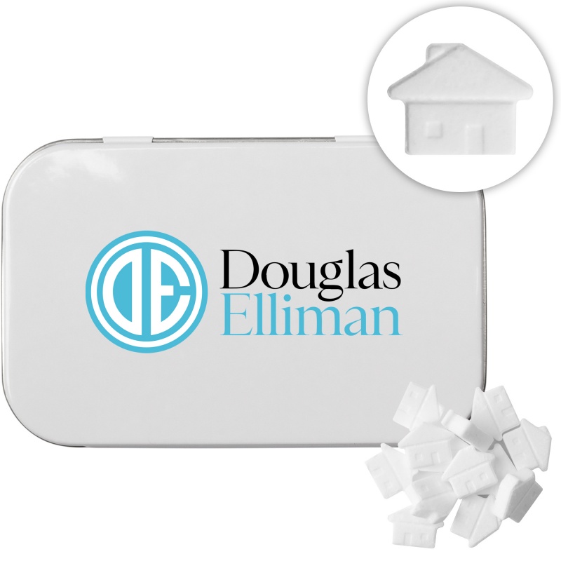 Rectangular Tin with House Shaped Mints