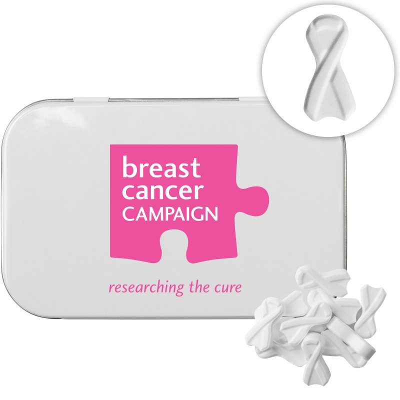 Rectangular Tin with Ribbon Shaped Mints