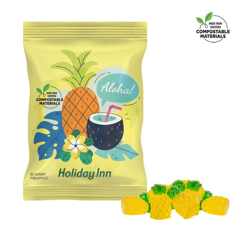 4 oz. ECO-Digibag™, Compostable & Full Color, 3D Gummy Pineapples