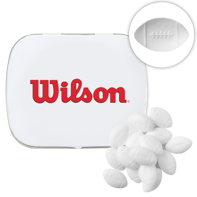 Domed Tin with Football Shaped Mints