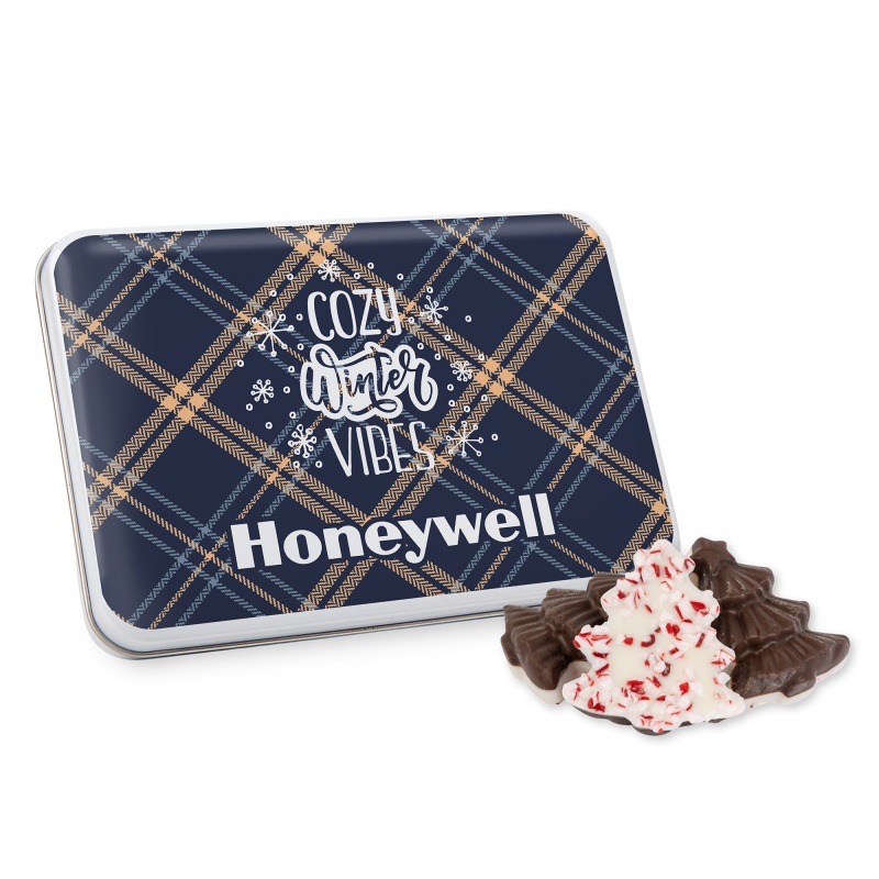 Gift tin with Peppermint Bark Shapes