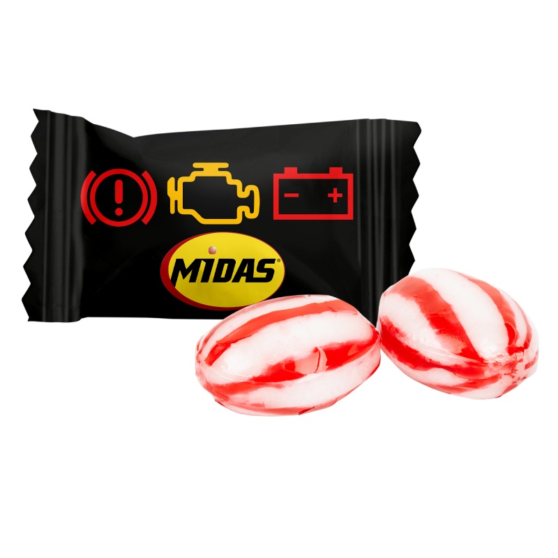4 Color Process Wrapped Red Striped Peppermint Mega Mints