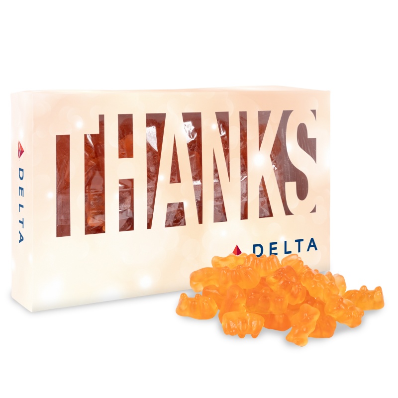 Thanks Die Cut Box with Champagne Gummy Bears