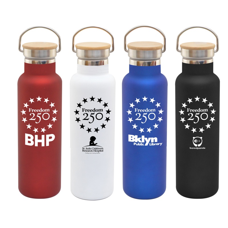 Freedom250 - 20 oz Satin Vacuum Bottle with Bamboo Lid