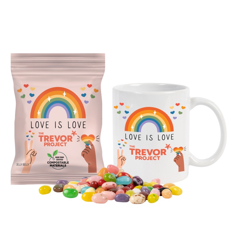 Mug set with Jelly Belly in Compostable Digibag