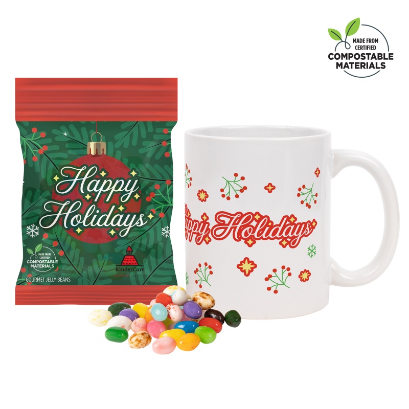 Mug set with Gourmet Jelly Beans in Compostable Digibag