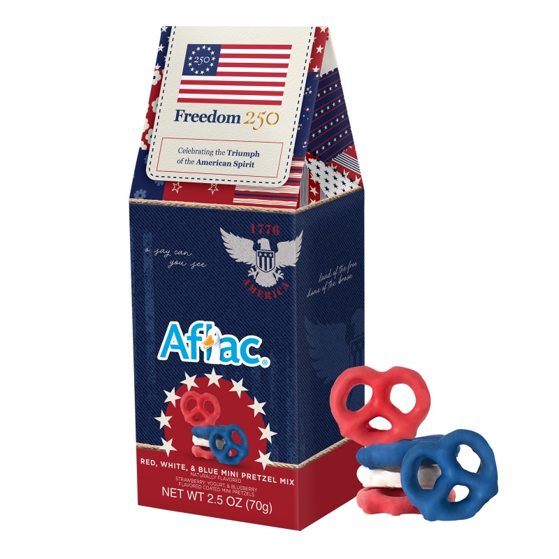 Freedom250- Gable Box- Red, White and Blue Mini Pretzels