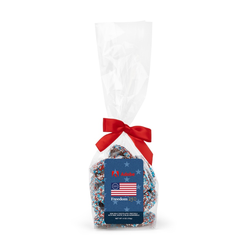 Freedom250 Mug Drop- Patriotic Milk Choc Nonpareil Mini Pretzels