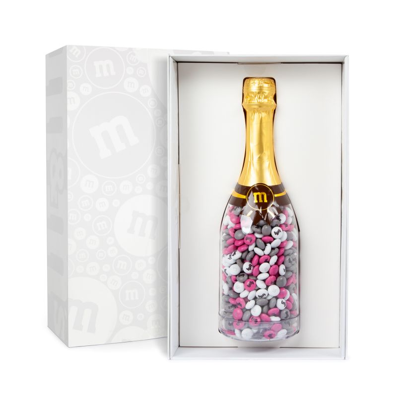 NC Custom: Celebration Bottle With Personalized M&M'S in Gift Box. Supplied  By: Chocolate Inn