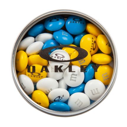 NC Custom: Silver Tins with Custom Printed Lid- 1.5oz. Personalized  M&M'S  ®. Supplied By: Chocolate Inn