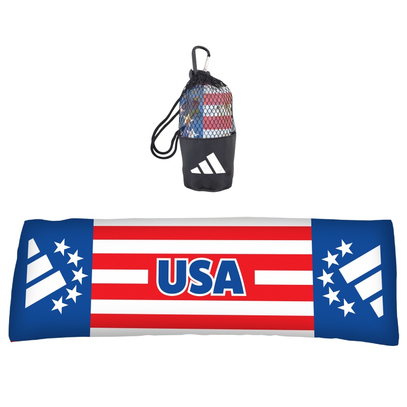 Soccer Cooling Towel in Mesh Pouch with Carabiner