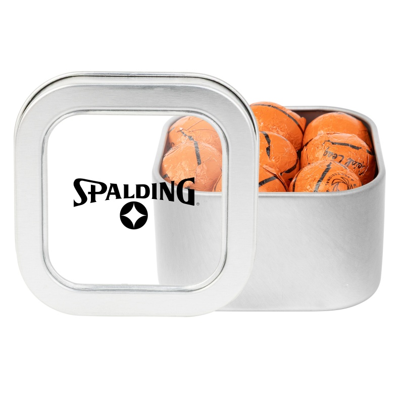 Window Tin with Chocolate Basketballs