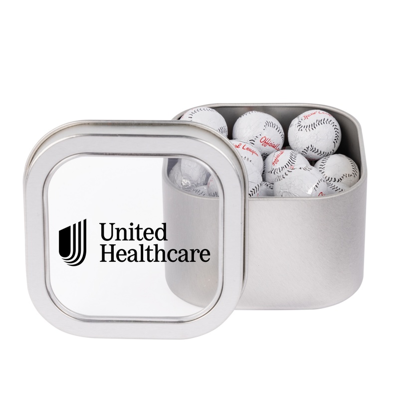 Window Tin with Chocolate Baseballs
