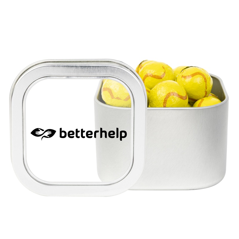 Window Tin with Chocolate Tennis Balls