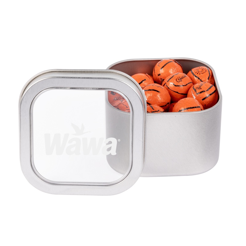 Window Tin with Chocolate Basketballs