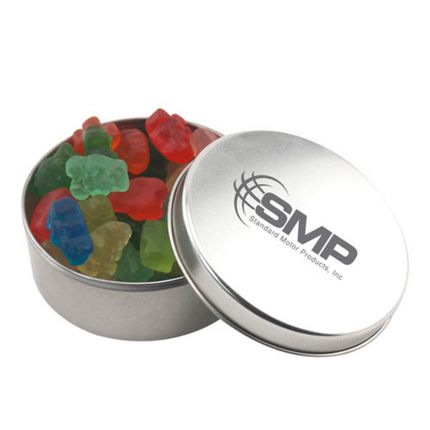 Clever Candy Round Tin with Gummy Bears
