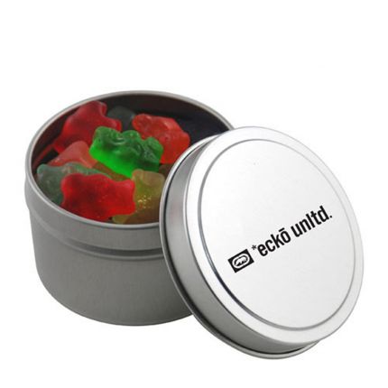 Clever Candy Round Tin with Gummy Bears